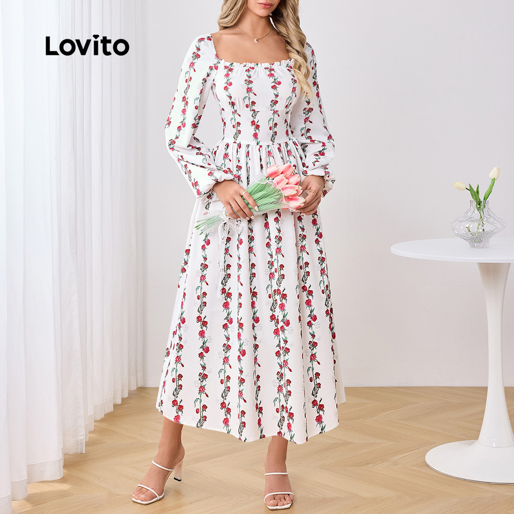 Lovito Vestido Elegante Ditsy Floral Babado Estrutura Todas Estações 1