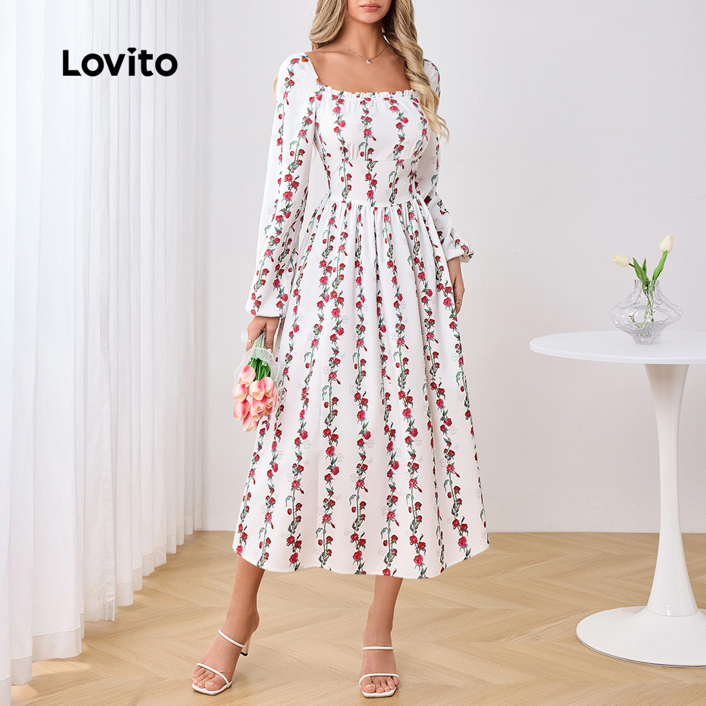 Lovito Vestido Elegante Ditsy Floral Babado Estrutura Todas Estações 3