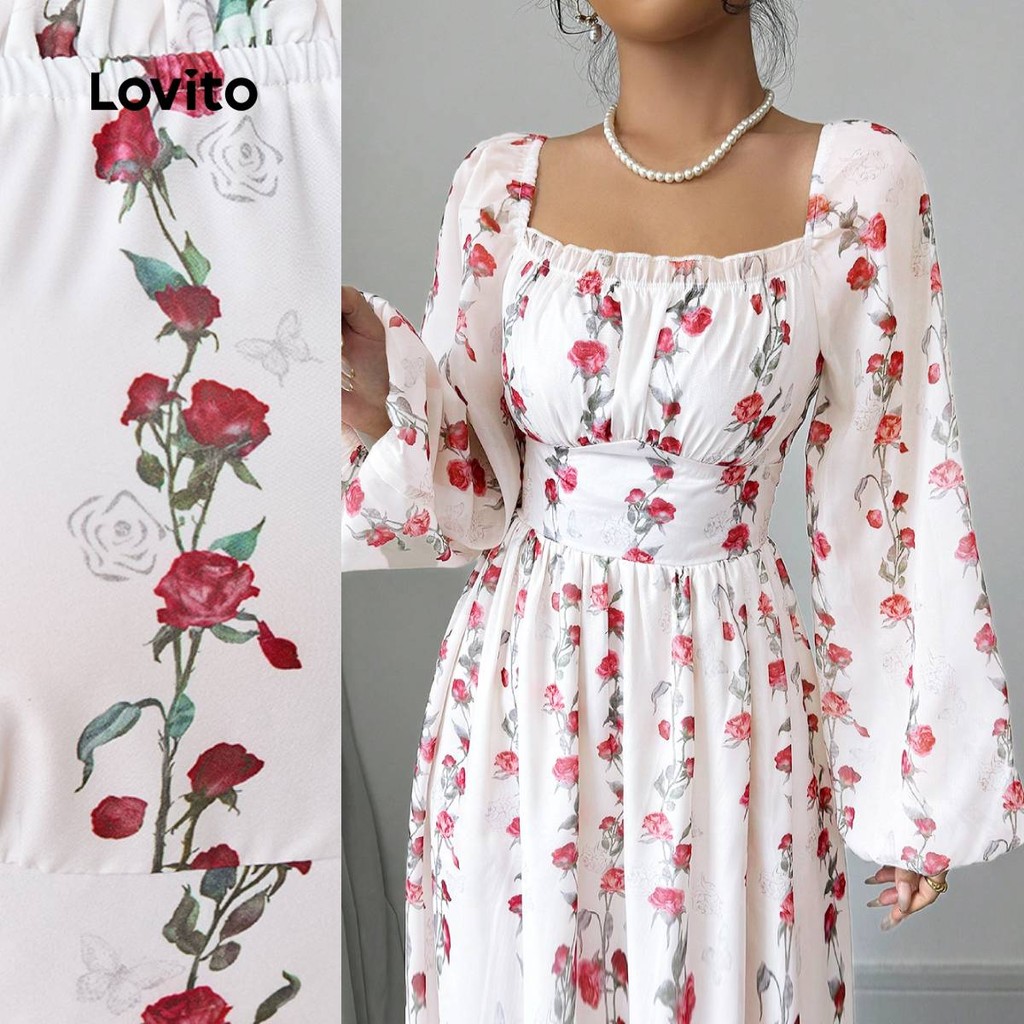 Lovito Vestido Elegante Ditsy Floral Babado Estrutura Todas Estações 2