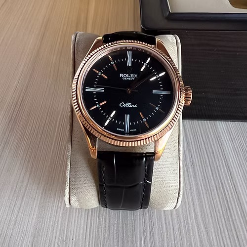 ROLEX CELLINI ROSE/PRETO COURO 40MM 1