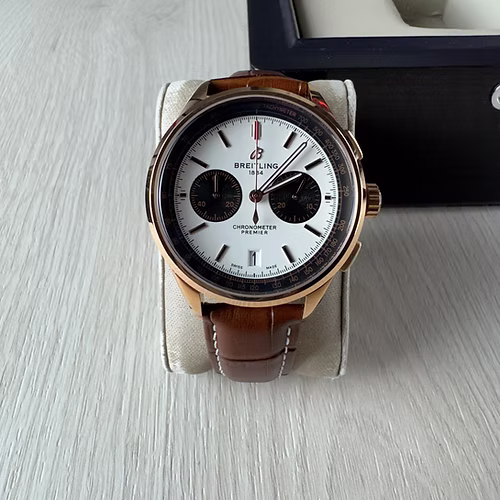 BREITLING PREMIER ROSE BRANCO COURO 43MM 1