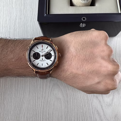 BREITLING PREMIER ROSE BRANCO COURO 43MM 2