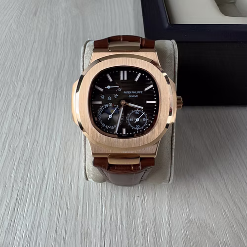 PATEK PHILIPPE NAUTILUS ROSE MARROM COURO 40MM 1