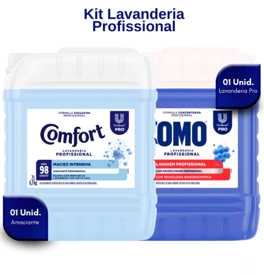 Kit Lavandeira: Lava Roupas Líquido Lavanderia Pro Omo 7L + Amaciante Lavanderia Pro Comfort 7L 1