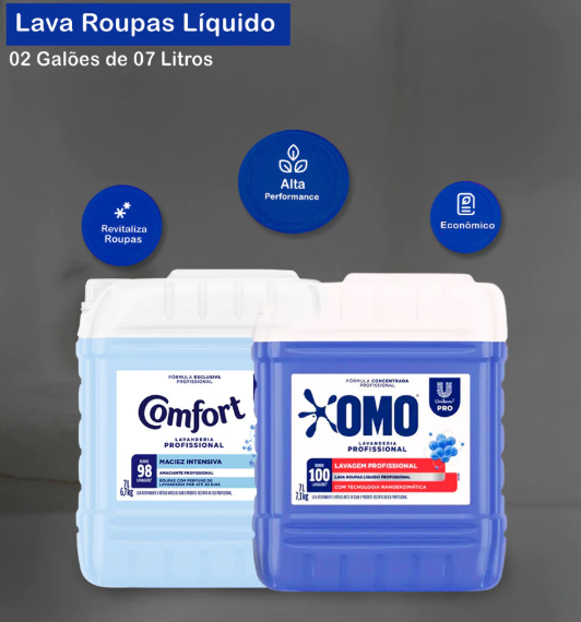 Kit Lavandeira: Lava Roupas Líquido Lavanderia Pro Omo 7L + Amaciante Lavanderia Pro Comfort 7L 2