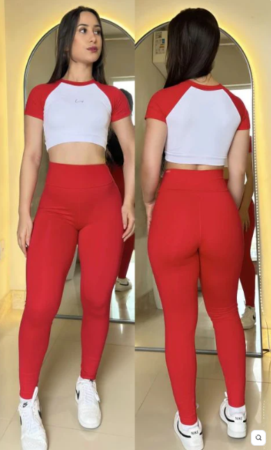 Conjunto Malibu legging poliamida bicolor com cropped de maguinha  1