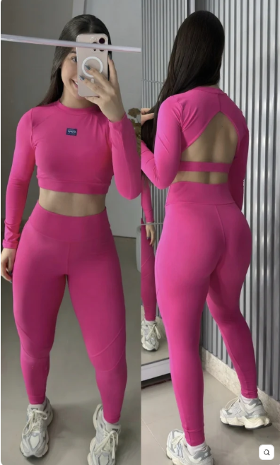 Conjunto Vitality de manga longa com legging no poliamida premium costas nuas   1