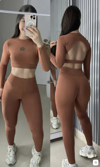 Conjunto Vitality de manga longa com legging no poliamida premium costas nuas   2