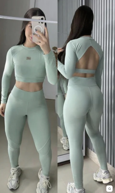 Conjunto Vitality de manga longa com legging no poliamida premium costas nuas   3