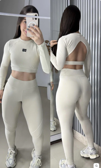 Conjunto Vitality de manga longa com legging no poliamida premium costas nuas   4