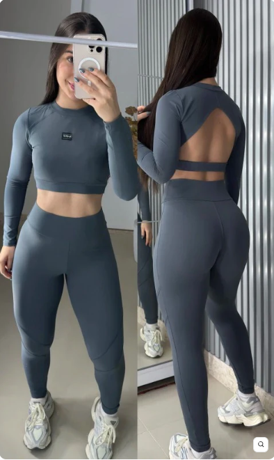 Conjunto Vitality de manga longa com legging no poliamida premium costas nuas   5