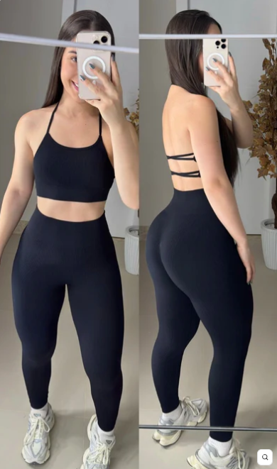 Conjunto de legging empina bumbum sem costura canelado power 1