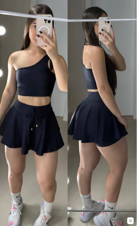 Conjunto  de short saia poliamida premium preto ombro só regulavel  1