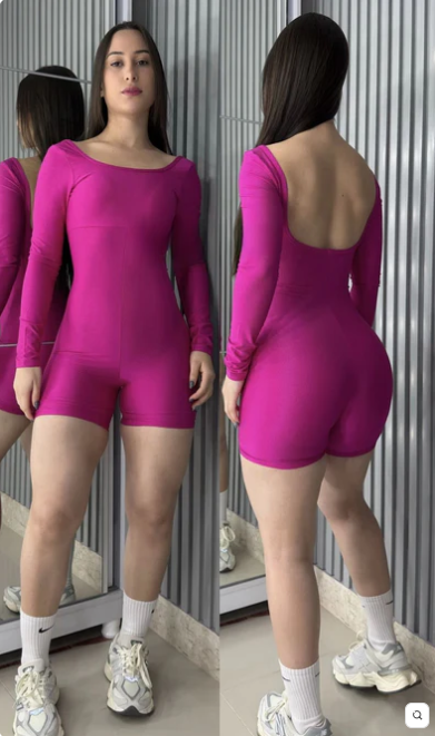 Macaquinho Shine manga longa poliamida aveludado  2