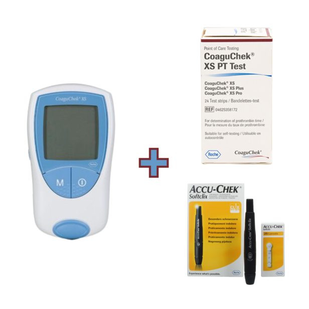 1 Monitor Coaguchek + 1 cx com 24 tiras Coaguchek + Kit Softclix 1