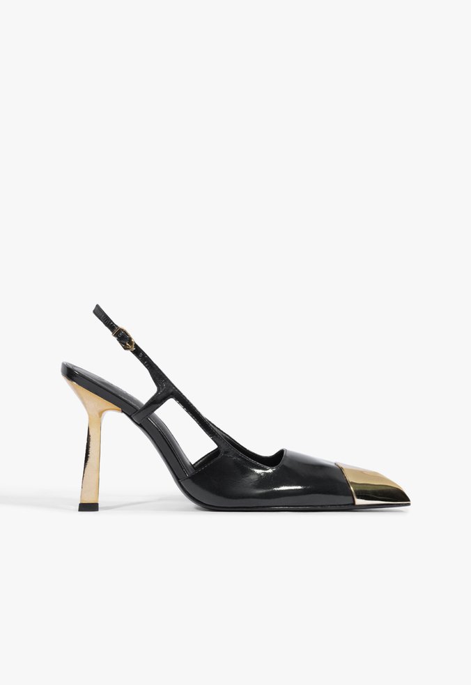 Sapato Scarpin Slingback Verniz Couro Preto 1