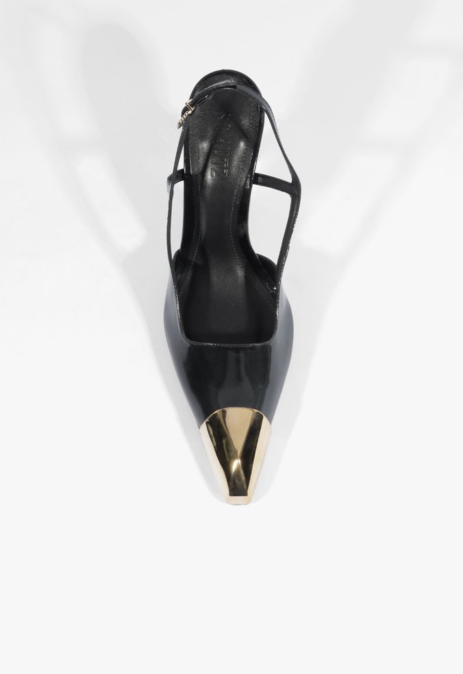 Sapato Scarpin Slingback Verniz Couro Preto 4