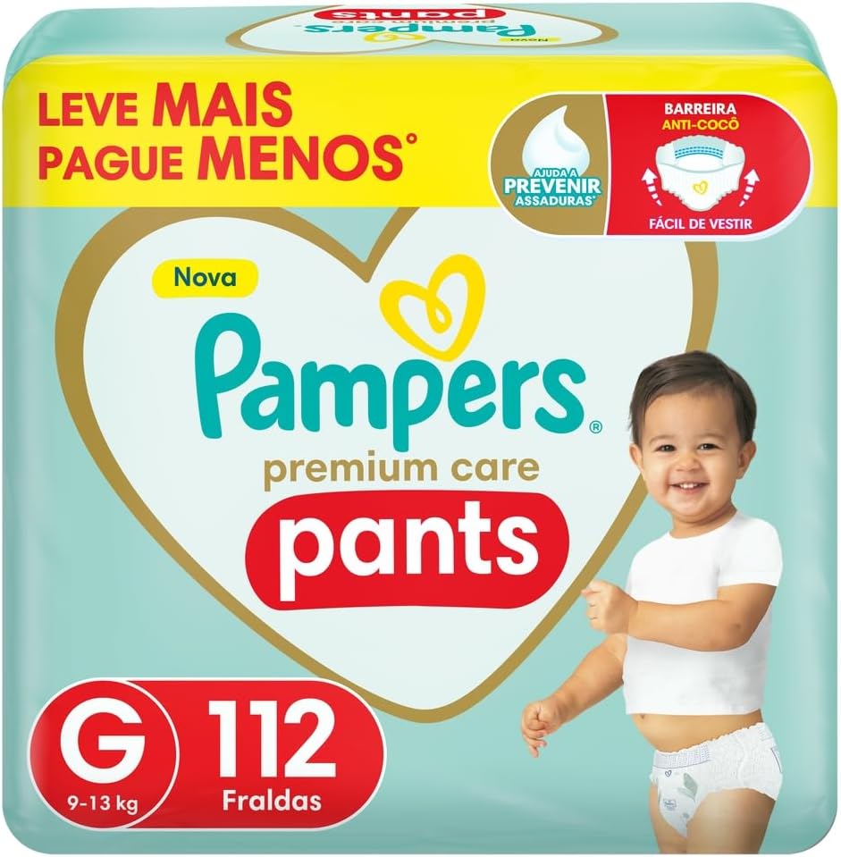 Fralda Pampers Premium Care Pants, Tamanho G, 112 Unidades, Fácil de Vestir 1