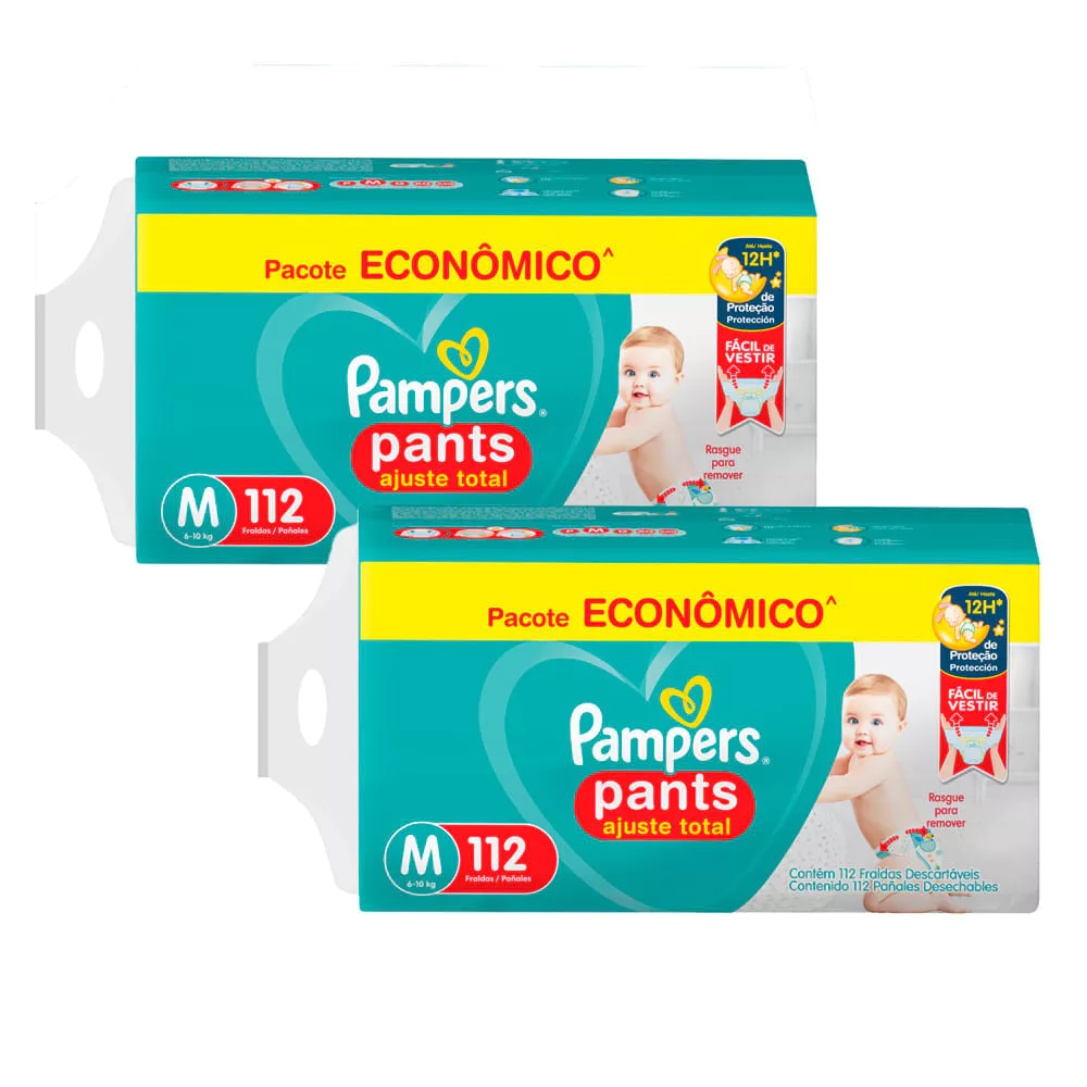 Kit 2 Fralda Pampers Pants Ajuste Total tamanho M com 112 Unidades Descartáveis 1
