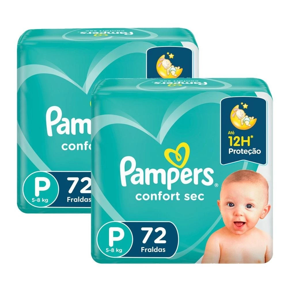 Kit 2 Fraldas Pampers Confort Sec Super Tamanho P 72 Unidades 1