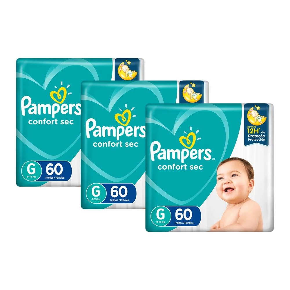 Kit Fraldas Pampers Confort Sec Super Tamanho G com 180 Unidades 1